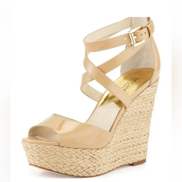 Michael Kors Gabriela Nude Patent Woven Wedge Sandal - Picture 1 of 10